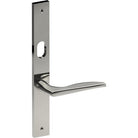 CASTILE Door Handle on B02 INTERNAL Australian Standard Backplate with Cylinder Hole, Visible Fixing (Half Set) 64mm CTC in Polished Stainless Steel