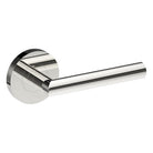 Sleek stainless steel CETINA door handle from Style Finish Doorware mounted on a door, featuring a modern ergonomic design