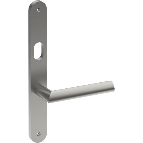 COMO Door Handle on B01 INTERNAL Australian Standard Backplate with Cylinder Hole, Visible Fixing (Half Set) 64mm CTC in Satin Stainless