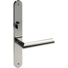 COMO Door Handle on B01 INTERNAL Australian Standard Backplate with Privacy Turn, Visible Fixing (Half Set) 64mm CTC in Polished Stainless Steel