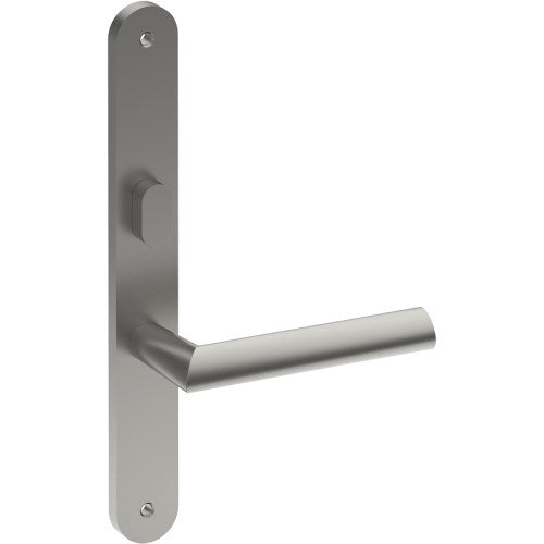 COMO Door Handle on B01 INTERNAL Australian Standard Backplate with Privacy Turn, Visible Fixing (Half Set) 64mm CTC in Satin Stainless