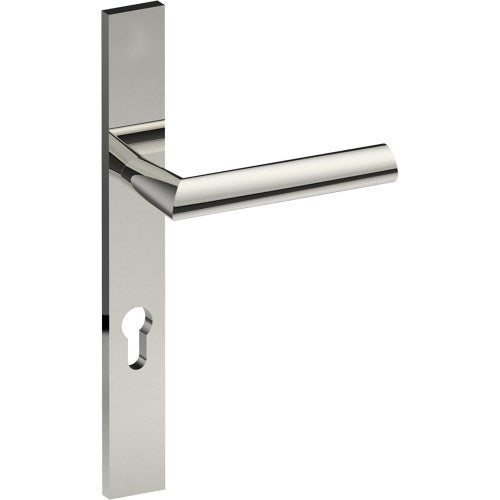COMO Door Handle on B02 EXTERNAL European Standard Backplate with Cylinder Hole, Concealed Fixing (Half Set) 85mm CTC in Polished Stainless Steel
