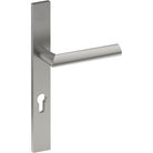 COMO Door Handle on B02 EXTERNAL European Standard Backplate with Cylinder Hole, Concealed Fixing (Half Set) 85mm CTC in Satin Stainless