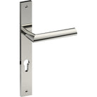 COMO Door Handle on B02 INTERNAL European Standard Backplate with Cylinder Hole, Visible Fixing (Half Set) 85mm CTC in Polished Stainless Steel
