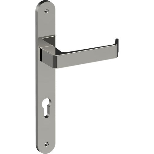 DIJON Door Handle on B01 INTERNAL European Standard Backplate with Cylinder Hole, Visible Fixing (Half Set) 85mm CTC in Polished Stainless Steel