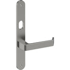 DIJON Door Handle on B01 INTERNAL Australian Standard Backplate with Cylinder Hole, Visible Fixing (Half Set) 64mm CTC in Satin Stainless