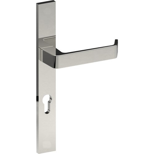DIJON Door Handle on B02 EXTERNAL European Standard Backplate with Cylinder Hole, Concealed Fixing (Half Set) 85mm CTC in Polished Stainless Steel