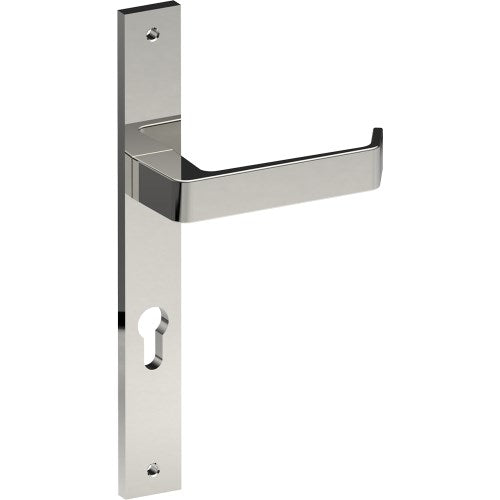 DIJON Door Handle on B02 INTERNAL European Standard Backplate with Cylinder Hole, Visible Fixing (Half Set) 85mm CTC in Polished Stainless Steel