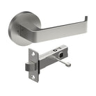 Dijon door handle by Style Finish Doorware mounted on a door, featuring a sleek metallic finish and modern design.