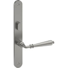 ELEGANTE Door Handle on B01 INTERNAL Australian Standard Backplate with Privacy Turn, Visible Fixing (Half Set) 64mm CTC in Satin Stainless