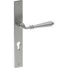 ELEGANTE Door Handle on B02 INTERNAL European Standard Backplate with Cylinder Hole, Visible Fixing (Half Set) 85mm CTC in Satin Stainless