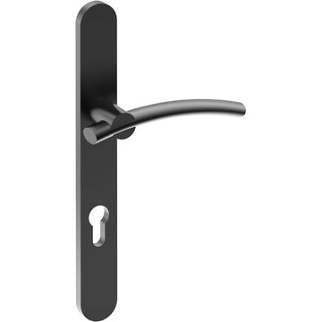 LAGUNA Door Handle on B01 EXTERNAL European Standard Backplate with Cylinder Hole, Concealed Fixing (Half Set) 85mm CTC in Black Teflon