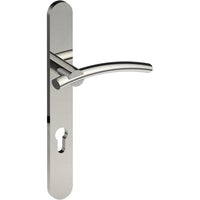 LAGUNA Door Handle on B01 EXTERNAL European Standard Backplate with Cylinder Hole, Concealed Fixing (Half Set) 85mm CTC in Polished Stainless