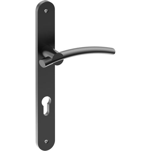 LAGUNA Door Handle on B01 INTERNAL European Standard Backplate with Cylinder Hole, Visible Fixing (Half Set) 85mm CTC in Black Teflon