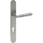 LATINA Door Handle on B01 EXTERNAL European Standard Backplate with Cylinder Hole, Concealed Fixing (Half Set) 85mm CTC in Satin Stainless