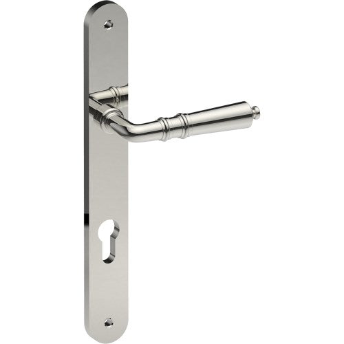 LATINA Door Handle on B01 INTERNAL European Standard Backplate with Cylinder Hole, Visible Fixing (Half Set) 85mm CTC in Polished Stainless Steel