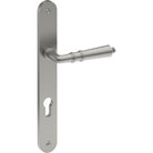 LATINA Door Handle on B01 INTERNAL European Standard Backplate with Cylinder Hole, Visible Fixing (Half Set) 85mm CTC in Satin Stainless