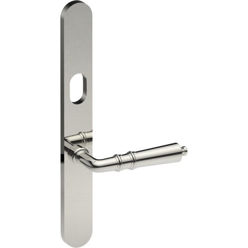 LATINA Door Handle on B01 EXTERNAL Australian Standard Backplate with Cylinder Hole, Concealed Fixing (Half Set) 64mm CTC in Polished Stainless Steel