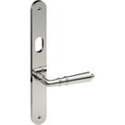 LATINA Door Handle on B01 INTERNAL Australian Standard Backplate with Cylinder Hole, Visible Fixing (Half Set) 64mm CTC in Polished Stainless Steel