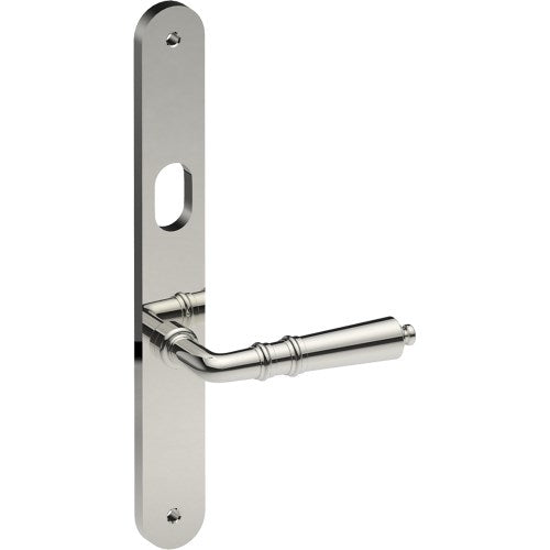 LATINA Door Handle on B01 INTERNAL Australian Standard Backplate with Cylinder Hole, Visible Fixing (Half Set) 64mm CTC in Polished Stainless Steel