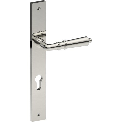 LATINA Door Handle on B02 INTERNAL European Standard Backplate with Cylinder Hole, Visible Fixing (Half Set) 85mm CTC in Polished Stainless Steel