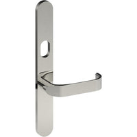 MOSS Door Handle on B01 EXTERNAL Australian Standard Backplate with Cylinder Hole, Concealed Fixing (Half Set) 64mm CTC in Polished Stainless Steel