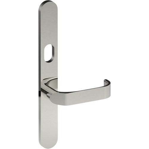 MOSS Door Handle on B01 EXTERNAL Australian Standard Backplate with Cylinder Hole, Concealed Fixing (Half Set) 64mm CTC in Polished Stainless Steel