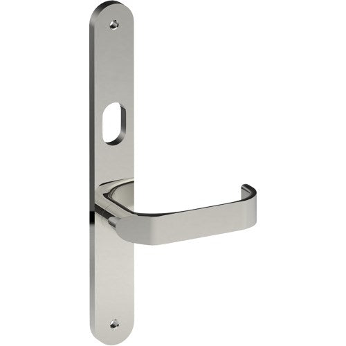 MOSS Door Handle on B01 INTERNAL Australian Standard Backplate with Cylinder Hole, Visible Fixing (Half Set) 64mm CTC in Polished Stainless Steel