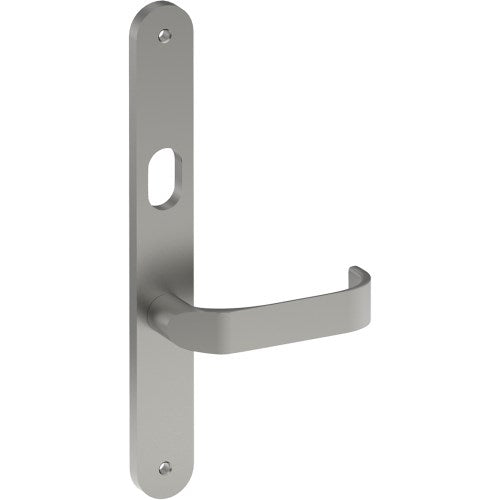 MOSS Door Handle on B01 INTERNAL Australian Standard Backplate with Cylinder Hole, Visible Fixing (Half Set) 64mm CTC in Satin Stainless