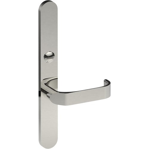 MOSS Door Handle on B01 EXTERNAL Australian Standard Backplate with Emergency Release, Concealed Fixing (Half Set) 64mm CTC in Polished Stainless Steel
