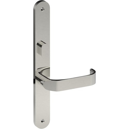 MOSS Door Handle on B01 INTERNAL Australian Standard Backplate with Privacy Turn, Visible Fixing (Half Set) 64mm CTC in Polished Stainless Steel
