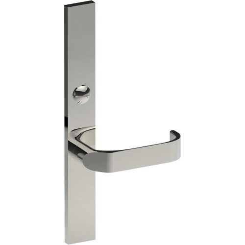 MOSS Door Handle on B02 EXTERNAL Australian Standard Backplate with Emergency Release, Concealed Fixing (Half Set) 64mm CTC in Polished Stainless Steel