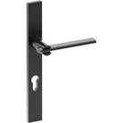 PRONTO Door Handle on B02 EXTERNAL European Standard Backplate with Cylinder Hole, Concealed Fixing (Half Set) 85mm CTC in Black Teflon