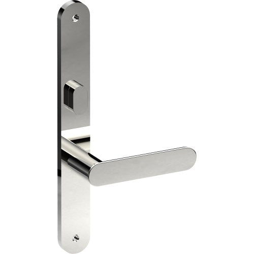 ROUBAIX Door Handle on B01 INTERNAL Australian Standard Backplate with Privacy Turn, Visible Fixing (Half Set) 64mm CTC in Polished Stainless Steel