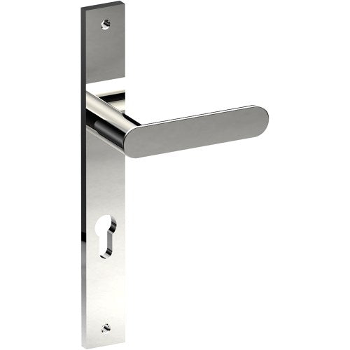 ROUBAIX Door Handle on B02 INTERNAL European Standard Backplate with Cylinder Hole, Visible Fixing (Half Set) 85mm CTC in Polished Stainless Steel