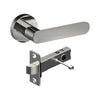 ROUBAIX Door Handles on Ø52mm Integrated Privacy Rose inc. Latch in Polished Stainless Steel