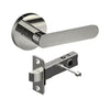 ROUBAIX Door Handles on Ø65mm Integrated Privacy Rose inc. Latch in Polished Stainless Steel