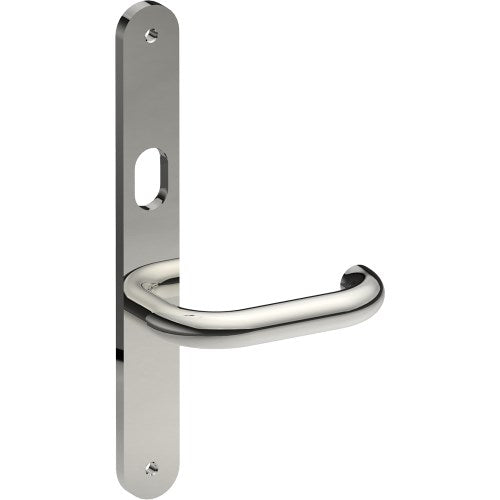 SAFETY Door Handle on B01 INTERNAL Australian Standard Backplate with Cylinder Hole, Visible Fixing (Half Set) 64mm CTC in Polished Stainless Steel
