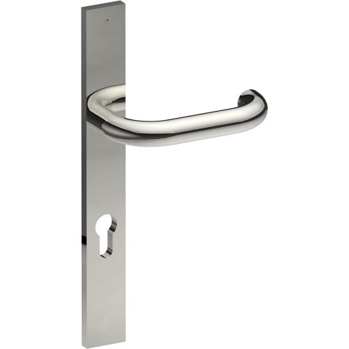 SAFETY Door Handle on B02 EXTERNAL European Standard Backplate with Cylinder Hole, Concealed Fixing (Half Set) 85mm CTC in Polished Stainless Steel