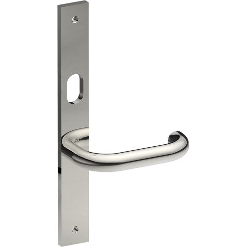 SAFETY Door Handle on B02 INTERNAL Australian Standard Backplate with Cylinder Hole, Visible Fixing (Half Set) 64mm CTC in Polished Stainless Steel