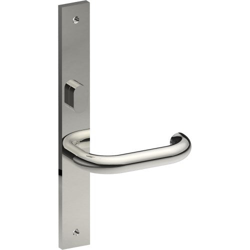 SAFETY Door Handle on B02 INTERNAL Australian Standard Backplate with Privacy Turn, Visible Fixing (Half Set) 64mm CTC in Polished Stainless Steel