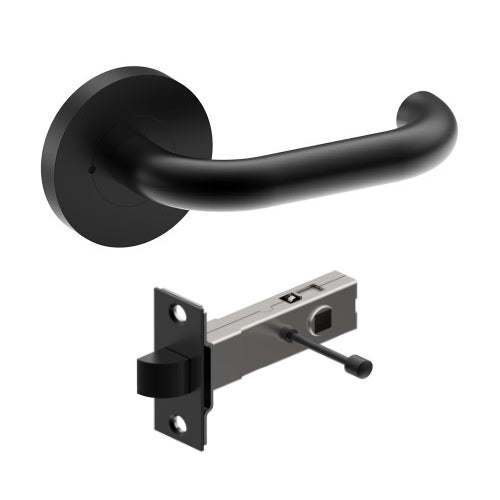 Black safety door handle by Style Finish Doorware mounted on a door, designed for secure grip and durability.