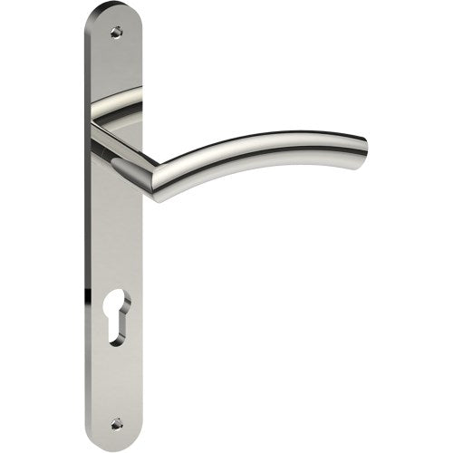 TRIESTE Door Handle on B01 INTERNAL European Standard Backplate with Cylinder Hole, Visible Fixing (Half Set) 85mm CTC in Polished Stainless Steel