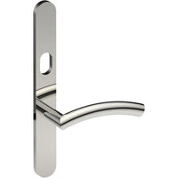 TRIESTE Door Handle on B01 EXTERNAL Australian Standard Backplate with Cylinder Hole, Concealed Fixing (Half Set) 64mm CTC in Polished Stainless Steel