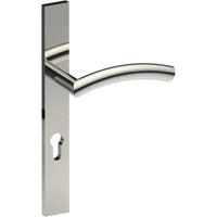 TRIESTE Door Handle on B02 EXTERNAL European Standard Backplate with Cylinder Hole, Concealed Fixing (Half Set) 85mm CTC in Polished Stainless Steel