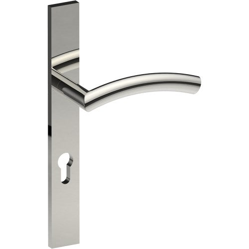 TRIESTE Door Handle on B02 EXTERNAL European Standard Backplate with Cylinder Hole, Concealed Fixing (Half Set) 85mm CTC in Polished Stainless Steel
