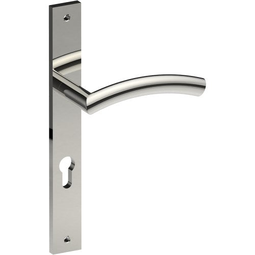 TRIESTE Door Handle on B02 INTERNAL European Standard Backplate with Cylinder Hole, Visible Fixing (Half Set) 85mm CTC in Polished Stainless Steel