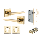 Door Lever Baltimore Square Rose Pair Polished Brass H52xW52xP55mm Entrance Kit, Mortice Lock Euro Polished Brass CTC85mm Backset 60mm, Euro Cylinder Dual Function 5 Pin Polished Brass L65mm KA1, Escutcheon Euro Concealed Fix Square Pair Polished … in Polished Brass