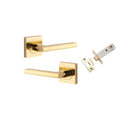 Pair of Iver Baltimore lever door handles on square rose, featuring a sleek finish and modern design for interior doors.