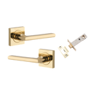 Door Lever Baltimore Square Rose Pair Polished Brass H52xW52xP55mm Passage Kit, Tube Latch Split Cam 'T' Striker Polished Brass Backset 60mm in Polished Brass